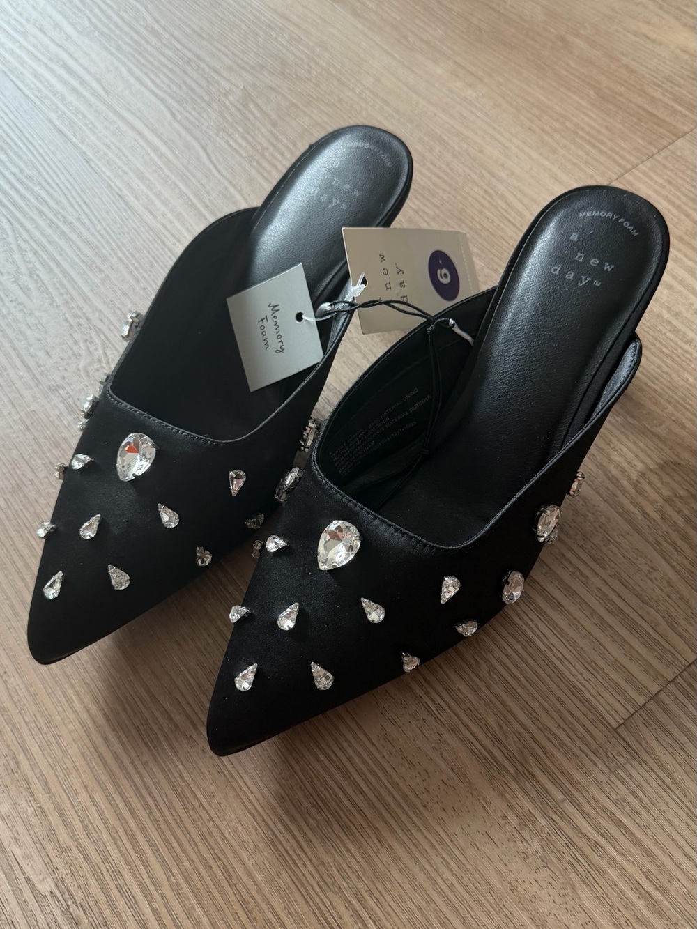 Black Jeweled Pointed-Toe Mule